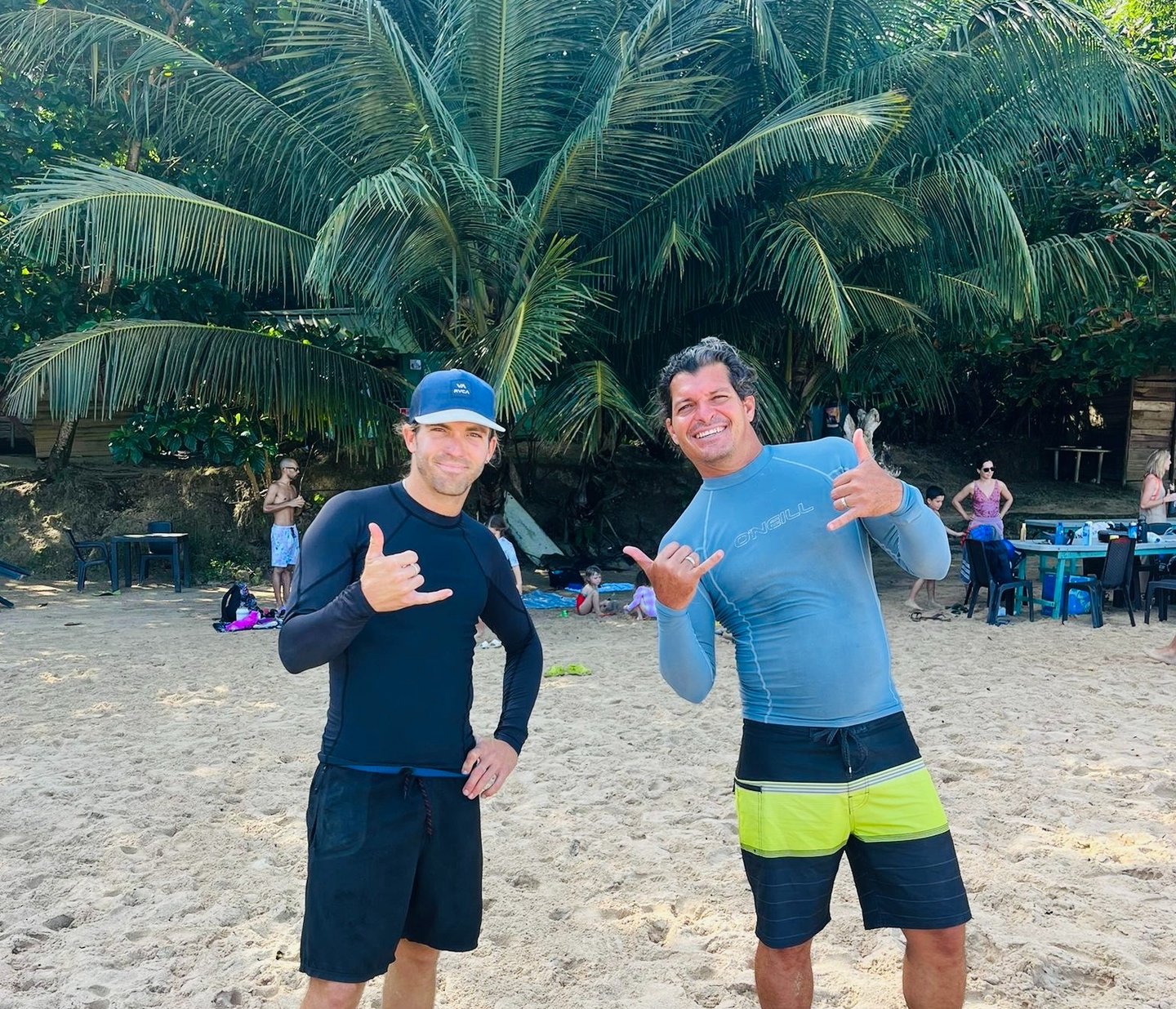 Junior Gomez and Ricky Persico Medina, surf instructors at Playa Grande